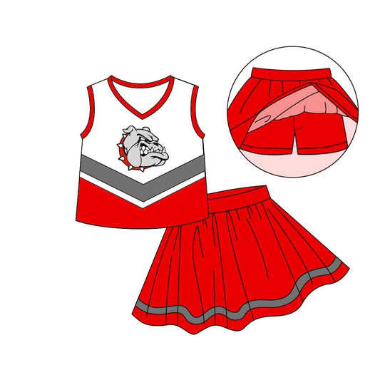 (Custom Design Preorder MOQ 5) Team's Dog Red Top Skirts Shorts Girls Clothes Sets