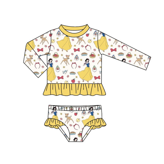 (Custom Design Preorder MOQ 5) Princess Apples Print Girls 2 Pieces Long Sleeve Swimsuits