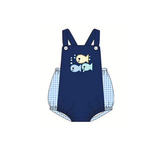 (Custom Design Preorder MOQ 5) Fish Print Baby Boys Summer Romper