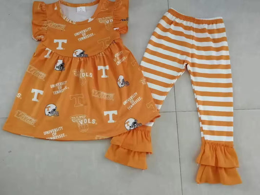 (Custom Design Preorder MOQ 5)  Team's Tennessee Tunic Top Legging Pants Girls Clothes Set