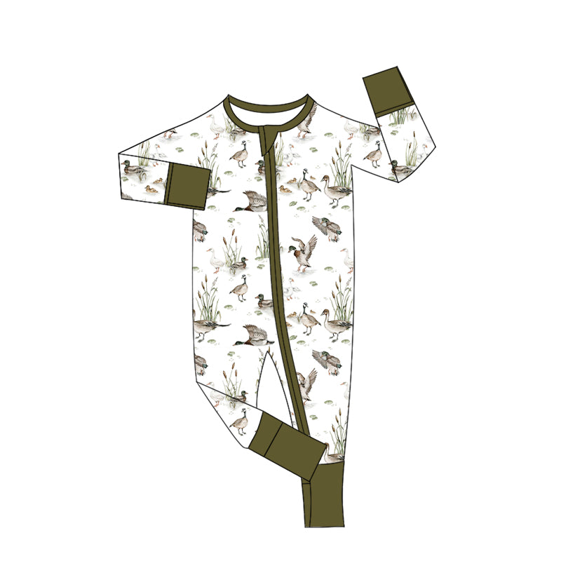 (Custom Design Preorder MOQ 5)  Duck Print Baby Bamboo Sleeper Zipper Romper