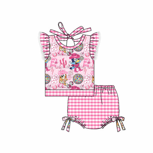 (Custom Design Preorder MOQ 5) Cartoon Dog Cowgirl Print Girls 2 Pieces Swimsuits