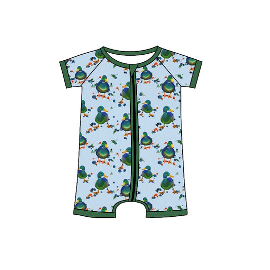 (Custom Design Preorder MOQ 5) Duck Print Baby Boys Summer Zipper Romper