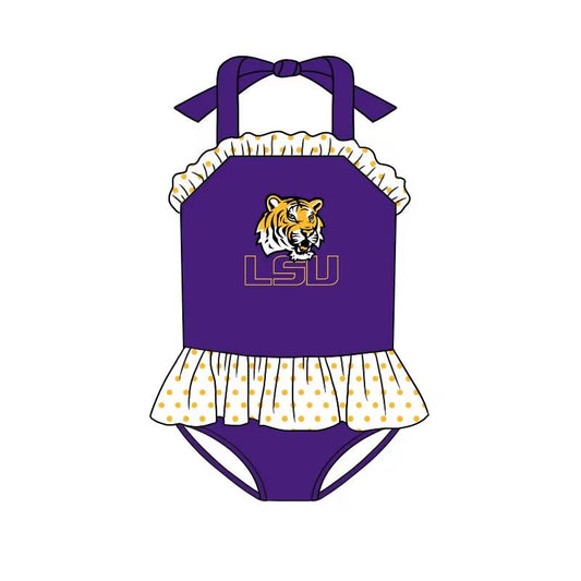 (Custom Design Preorder MOQ 5)  Team's LSU Print Girls 1 Piece Swimsuits