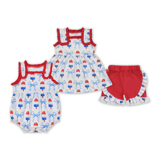 Popsicle Bows Print Sisters 4th of July Matching Clothes
