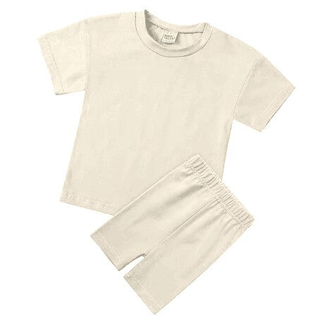 (Custom Design Preorder MOQ 5) Ivory Color Shorts Kids Summer Pajamas Clothes Set