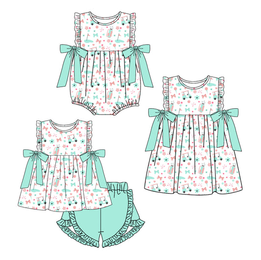 11.16(Custom Design Preorder MOQ 5 Each Design) Golf Flowers Bows Print Girls Summer Matching Clothes Sisters Wear