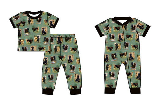 11.27(Custom Design Preorder MOQ 5 Each Design) Dog Green Print Kids Pajamas Matching Clothes Brothers Wear
