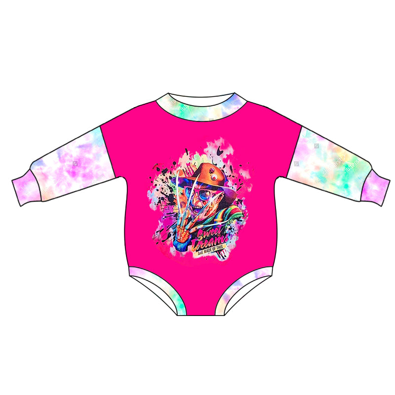 (Custom Design Preorder MOQ 5) Movie Character Hotpink Print Baby Halloween Romper