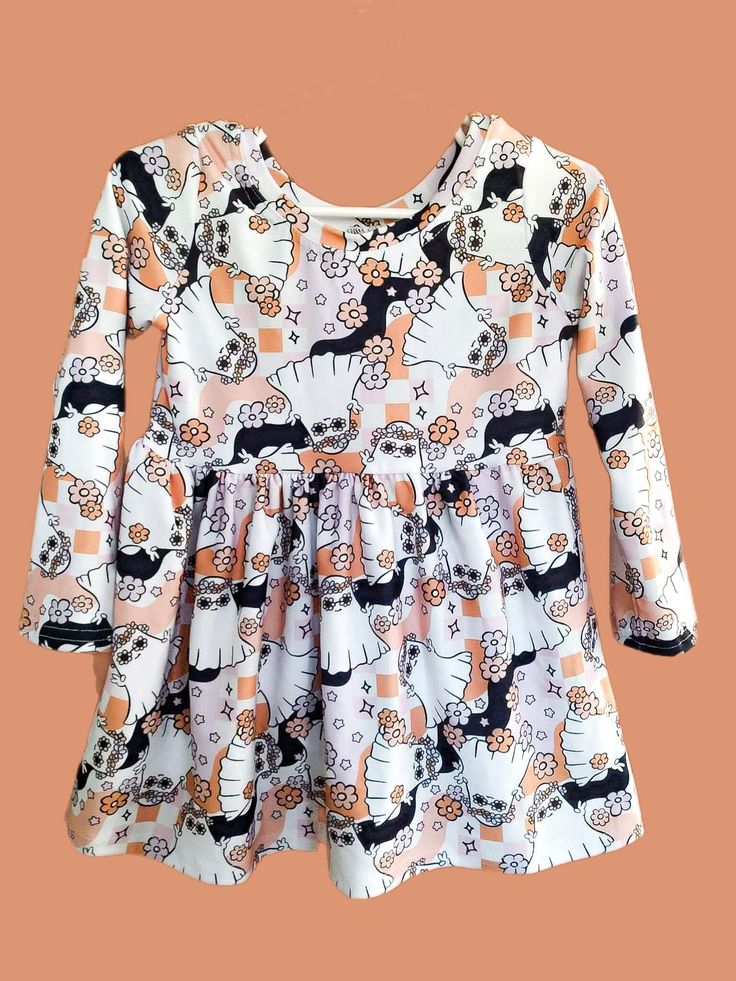 (Custom Design Preorder MOQ 5) Flowers Ghost Print Girls Knee Length Halloween Dress