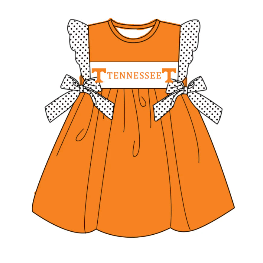 (Custom Design Preorder MOQ 5) Team's Tennessee Orange Print Girls Summer Knee Length Dress