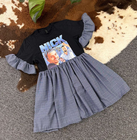 (Custom Design Preorder MOQ 5) Nick Plaid Print Girls Summer Knee Length Dress