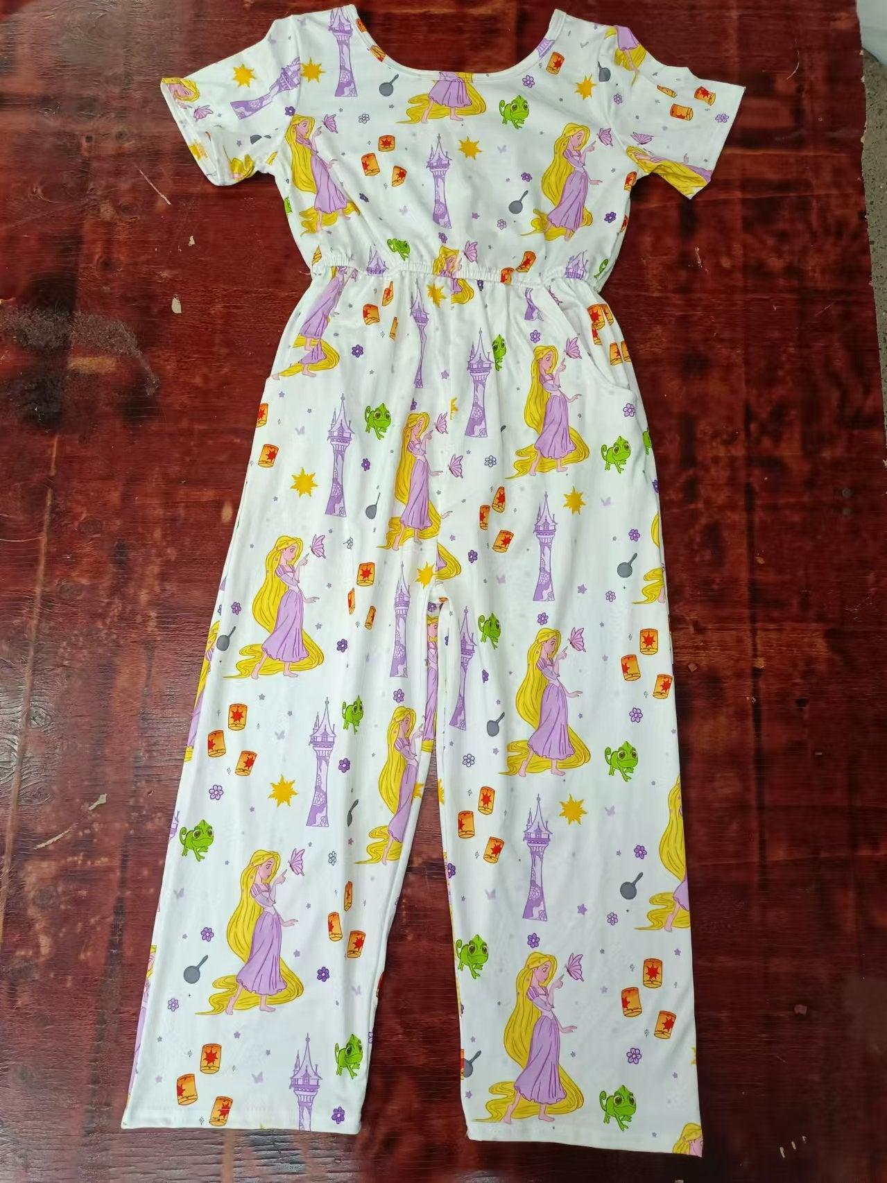 (Custom Design Preorder MOQ 5) Cartoon Princess Print Girls Jumpsuits Baby Romper