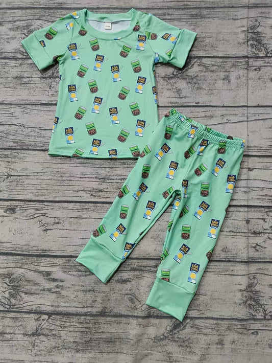 (Custom Design Preorder MOQ 3 ) Food Green Print Kids Pajamas Clothes Set