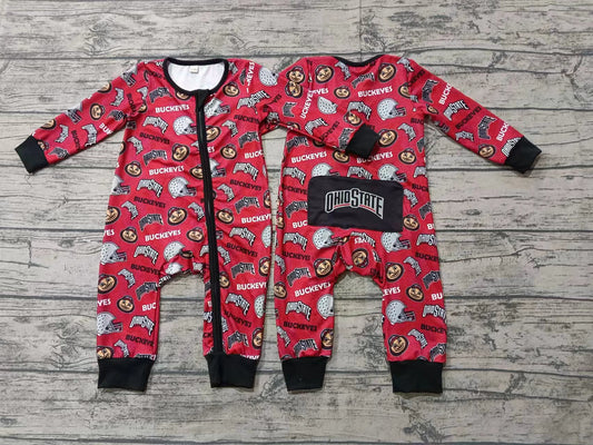 (Custom Design Preorder MOQ 3) Team's OHIOSTATE Print Baby Boys Sleeper Zipper Romper