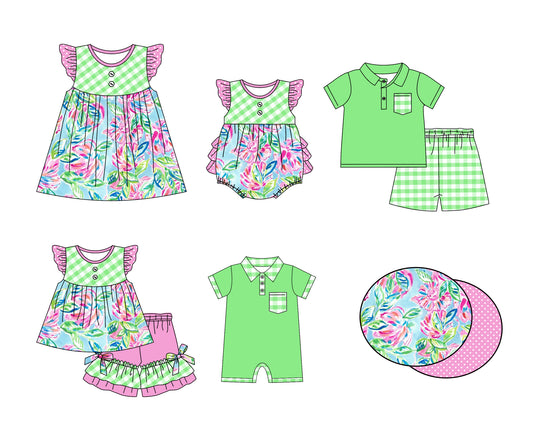 11.9(Custom Design Preorder MOQ 5 Each Design) Colorful Flowers Print Kids Summer Matching Clothes Sibling Wear