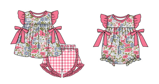 11.4(Custom Design Preorder MOQ 5 Each Design) Flowers Print Girls Summer Matching Clothes Sisters Wear