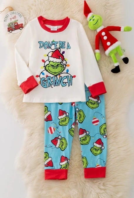 (Split Order Preorder) Deadline November 4 Green Frog Lights Print Boys Christmas Clothes Set