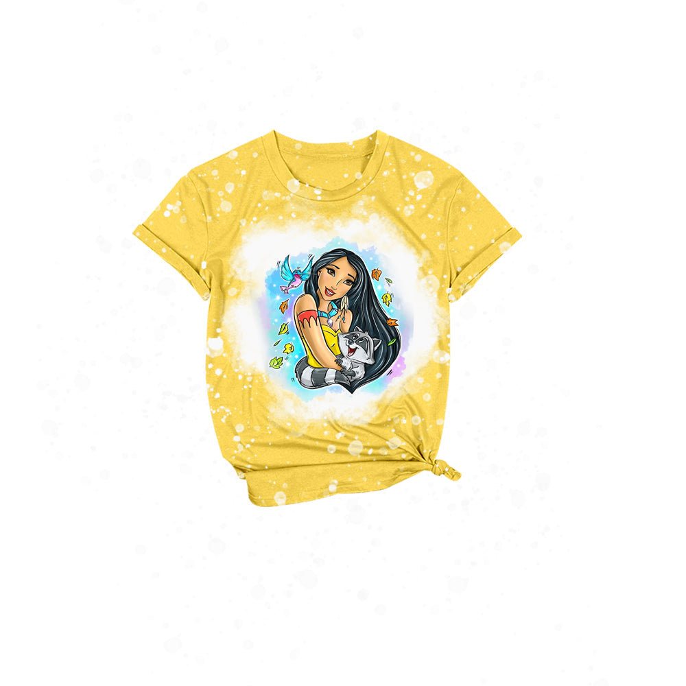 (Custom Design Preorder MOQ 5) Cartoon Princess Print Girls Summer Tee Shirts Top