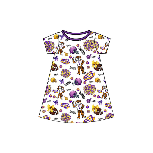 (Custom Design Preorder MOQ 5)  Adult Team's Louisiana Tigers Print Woman Summer Knee Length Dress