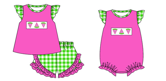 12.4 (Custom Design Preorder MOQ 5 Each Design) Watermelon Pink Print Girls Summer Matching Clothes Sisters Wear