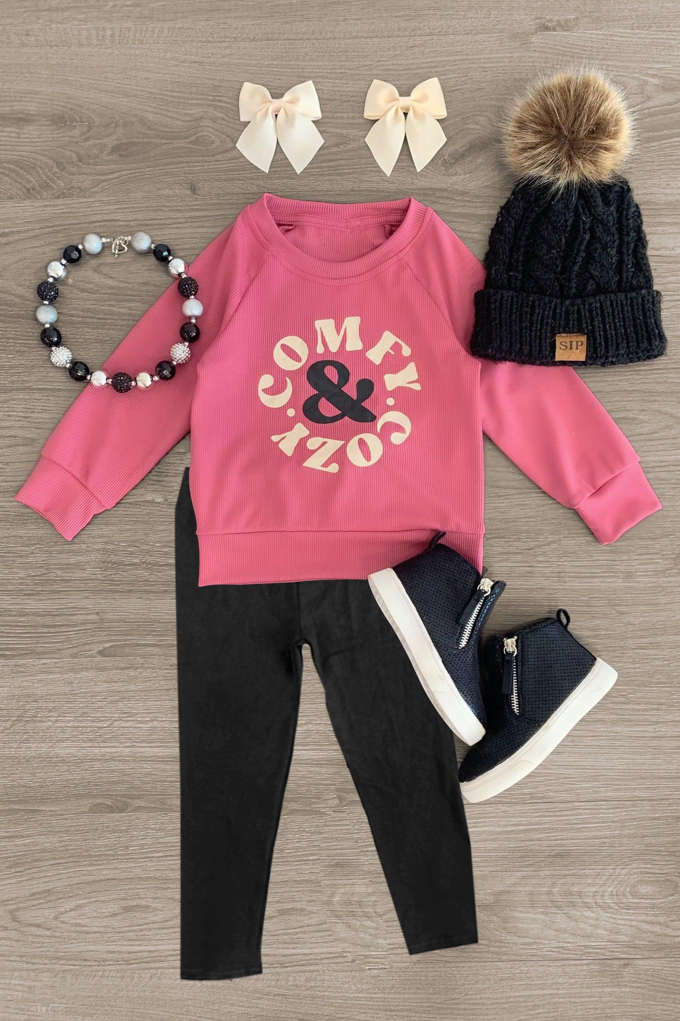 (Custom Design Preorder MOQ 5) COMFY COZY Print Girls Clothes Set