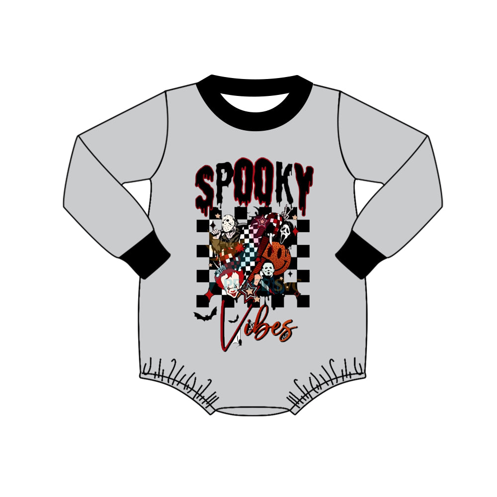 (Custom Design Preorder MOQ 5) SPOOKY Vibes Print Baby Halloween Romper