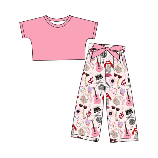 12.10(Custom Design Preorder MOQ 5) Pink Top Singer Swiftie Pants Girls Clothes Set