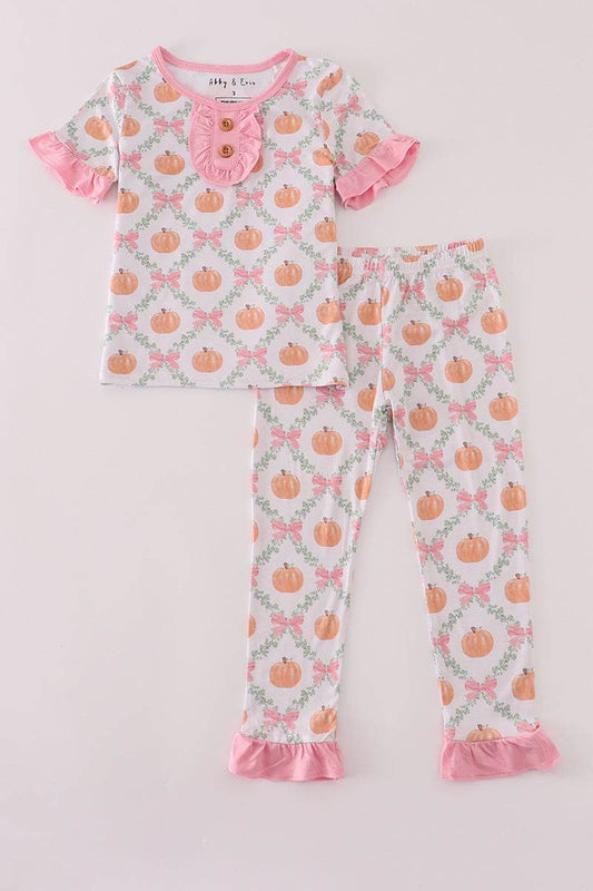 (Custom Design Preorder MOQ 5) Pumpkin Pants Girls Fall Pajamas Clothes Set