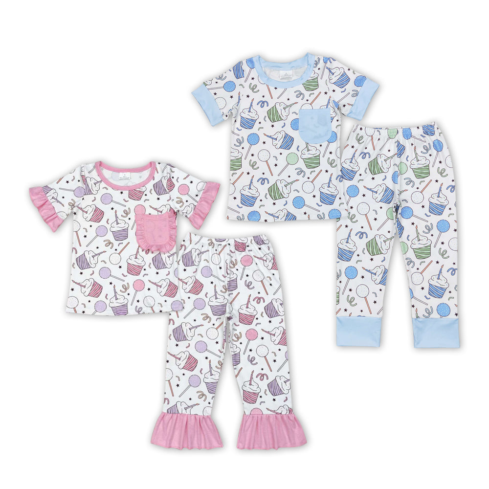 Cake Lollipop Print Sibling Birthday Matching Pajamas Clothes