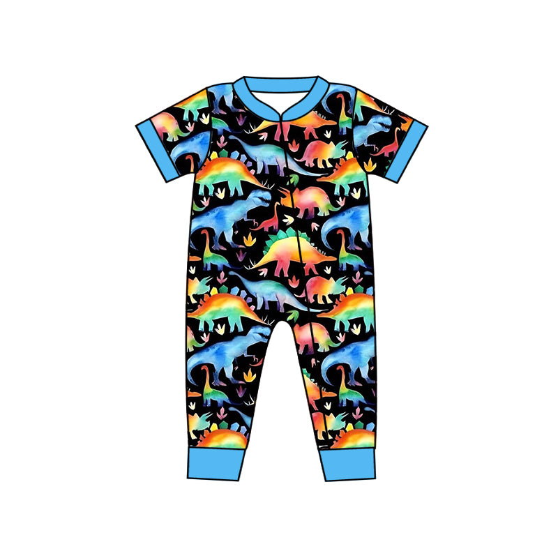 (Custom Design MOQ 5) Colorful Dinosaur Print Baby Boys Romper