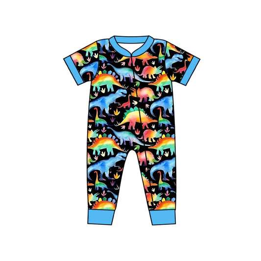 (Custom Design MOQ 5) Colorful Dinosaur Print Baby Boys Romper