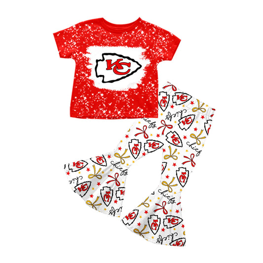 (Custom Design Preorder MOQ 5) Team's KC Red Top Bell Pants Girls Clothes Set