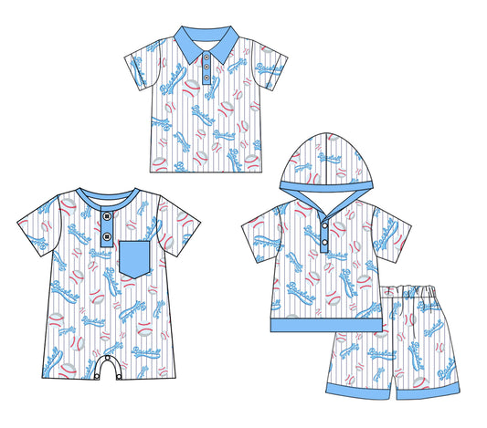 11.29(Custom Design Preorder MOQ 5 Each Design) Baseball Print Boys Summer Matching Clothes Brothers Wear
