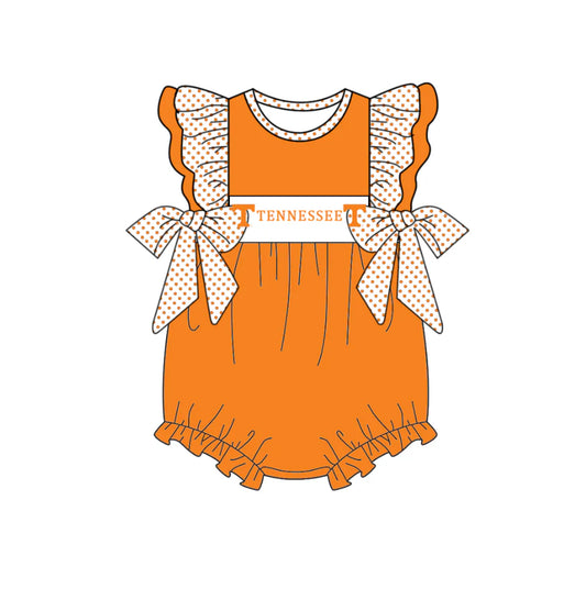 (Custom Design Preorder MOQ 5) Team's Tennessee Orange Stripes Print Baby Girls Summer Romper