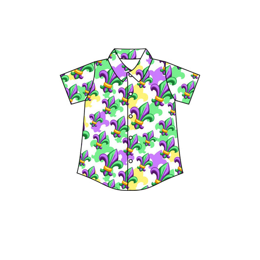 (Custom Design MOQ 5)  NO.12 Mardi Gras Boys Button Tee Shirts Top