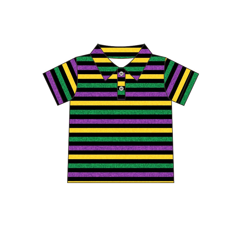 (Custom Design MOQ 5)  NO.16 Stripes Mardi Gras Boys Polo Tee Shirts Top