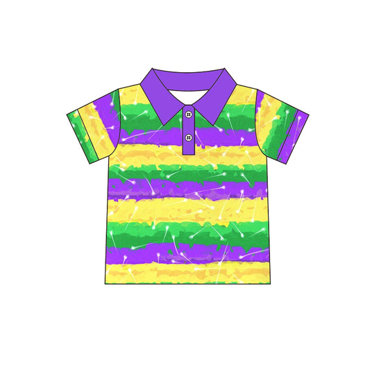 (Custom Design MOQ 5)  NO.18 Stripes Mardi Gras Boys Polo Tee Shirts Top