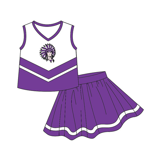 (Custom Design MOQ 5) Sleeveless top football team's NO.1 purple skirts girls clothes set