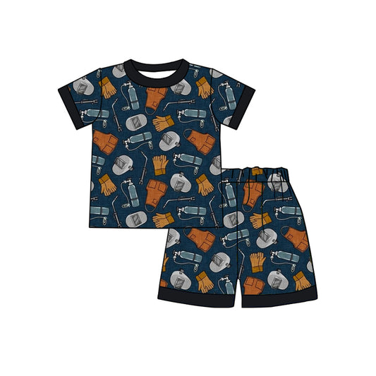 (Custom Design Preorder MOQ 5) Welder Tool Print Boys Summer Pajamas Clothes Set