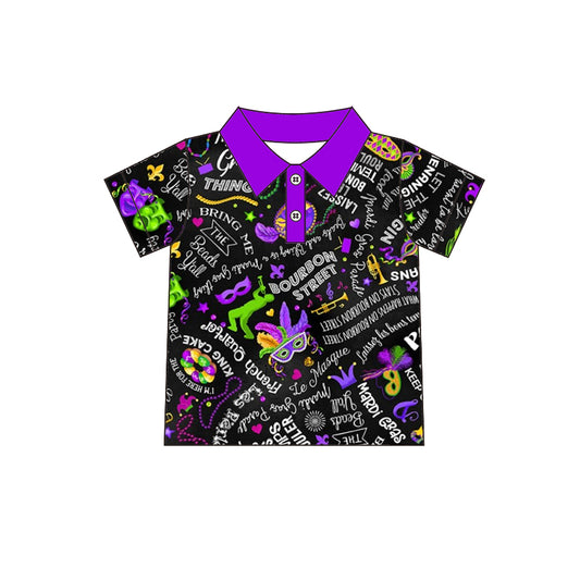 (Custom Design MOQ 5)  NO.21 Mask Mardi Gras Boys Polo Tee Shirts Top