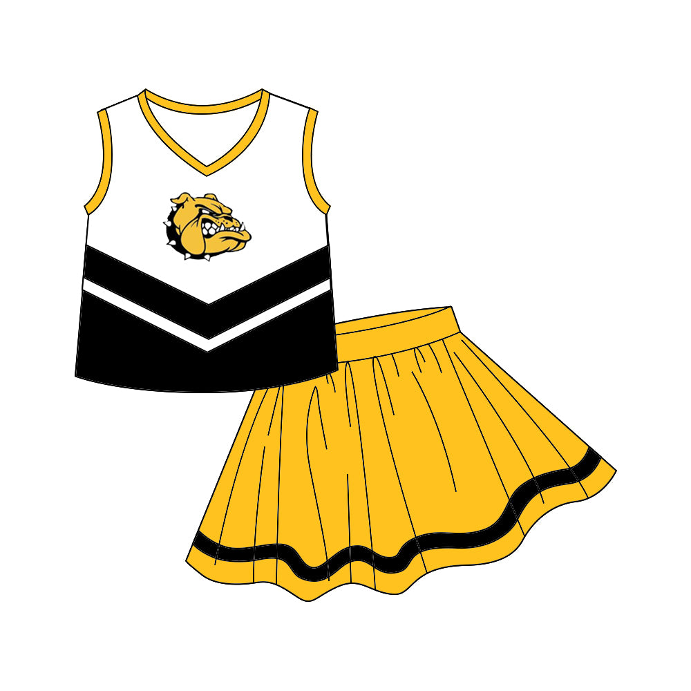 (Custom Design MOQ 5) Sleeveless top football team's NO.2 black & yellow skirts girls clothes set