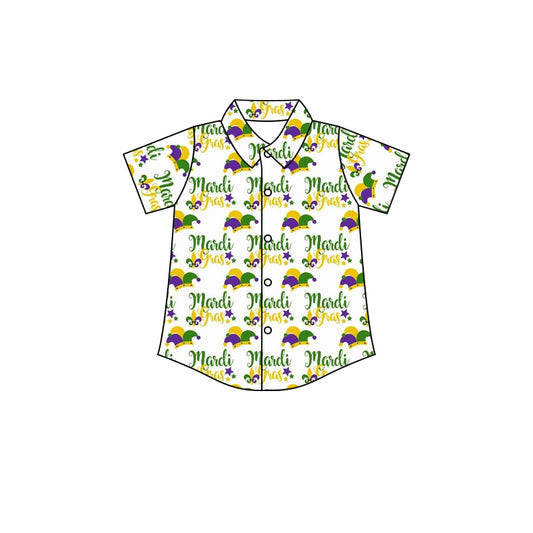 (Custom Design MOQ 5)  NO.4 Hat Mardi Gras Boys Button Tee Shirts Top