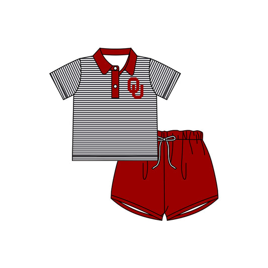 (Custom Design MOQ 5)  Football team's red shorts boys summer clothes set NO.5