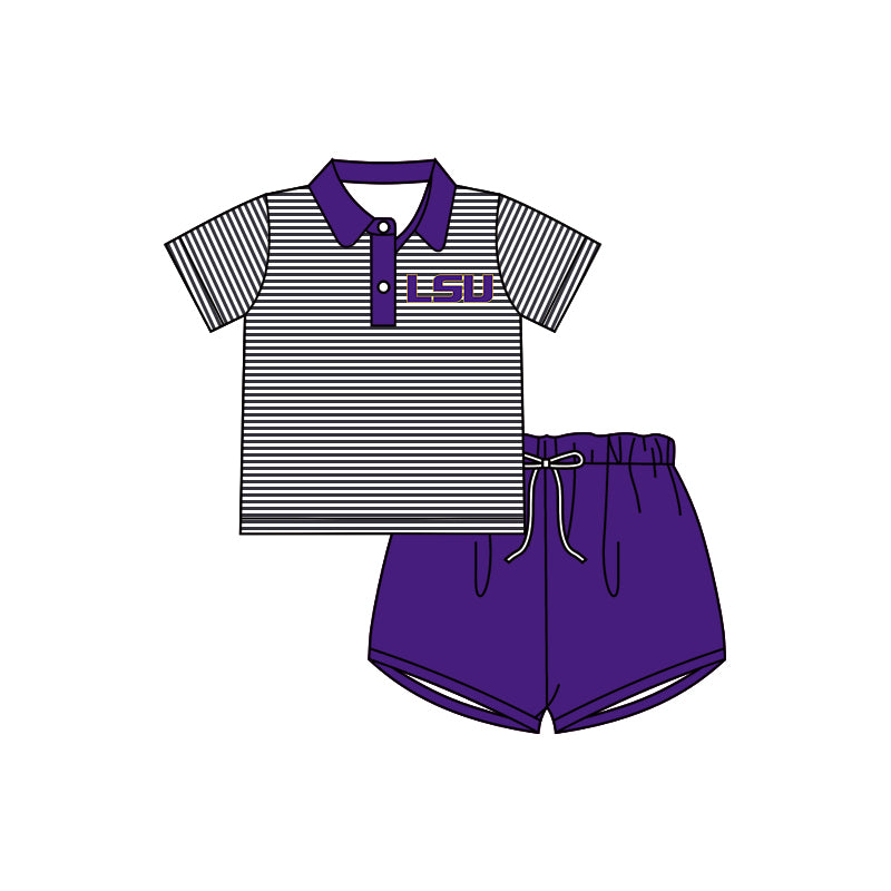 (Custom Design MOQ 5)  Football team's purple shorts boys summer clothes set NO.6