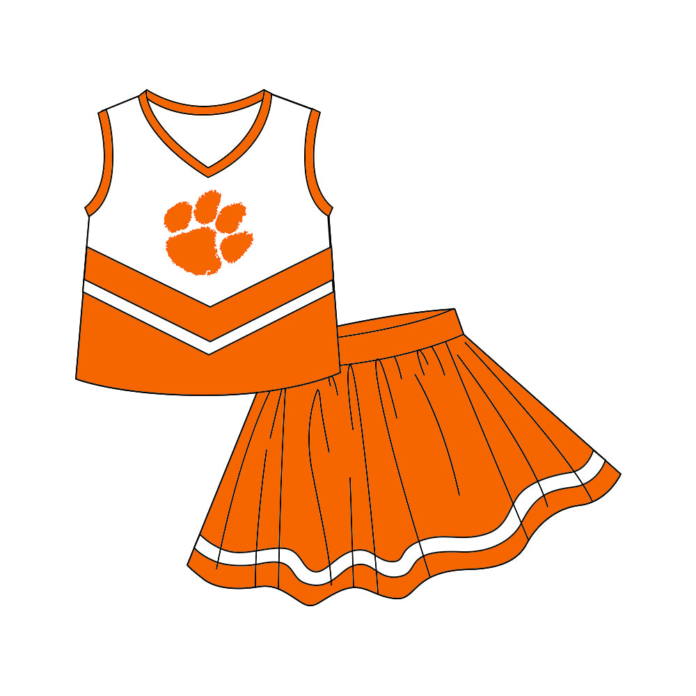 (Custom Design MOQ 5) Sleeveless top football team's NO.7 orange skirts girls clothes set