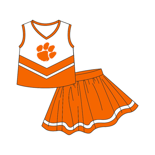 (Custom Design MOQ 5) Sleeveless top football team's NO.7 orange skirts girls clothes set