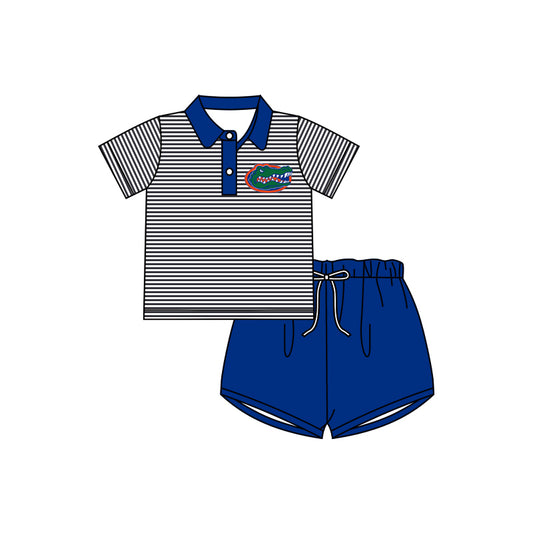 (Custom Design MOQ 5)  Football team's blue shorts boys summer clothes set NO.7