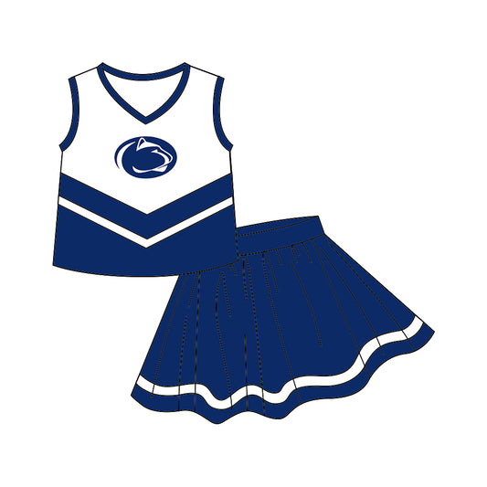 (Custom Design MOQ 5) Sleeveless top football team's NO.8 blue skirts girls clothes set