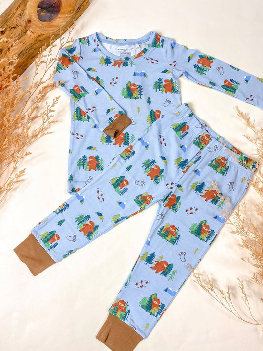 (Custom Design Preorder MOQ 5) Tree Bear Print Kids Fall Pajamas Clothes Set